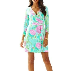 Lilly Pulitzer Meridan Wrap Dress Poolside Blue Going Stag Womens S